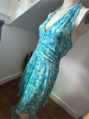 Huhot Blue Floral Halter Sundress